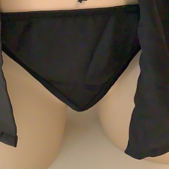 Black Satin & Lace Front Tie Lingerie & Thong Set Small. New - Picture 5 of 7